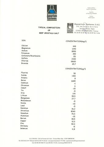 Typical composition Of Reef Crystals #1