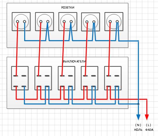 Подключение розеток последовательно схема