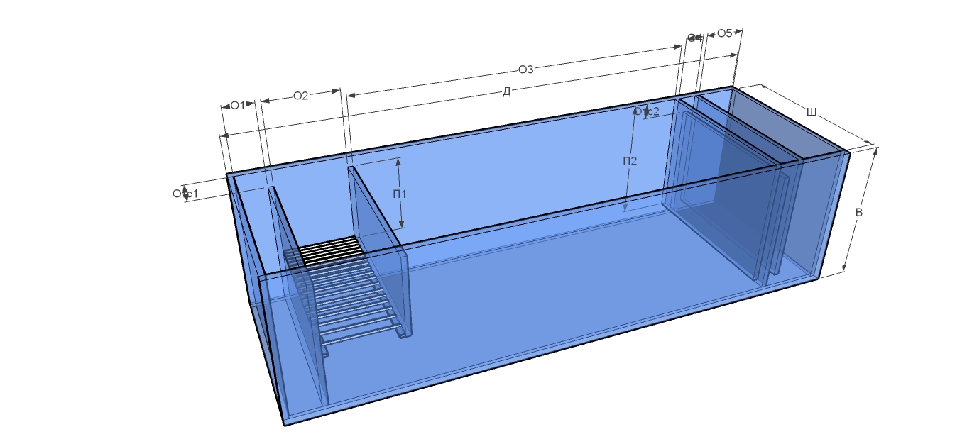 Аквариум с задним сампом чертеж