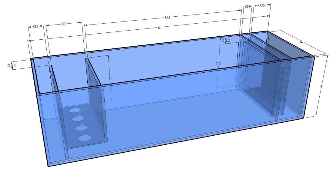 Аквариум с задним сампом чертеж